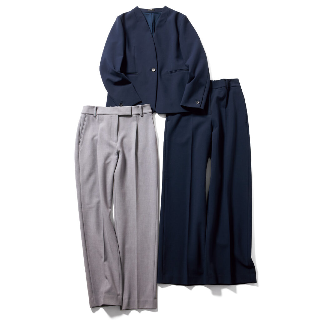 ジャケットとワイドパンツとテーパードパンツ