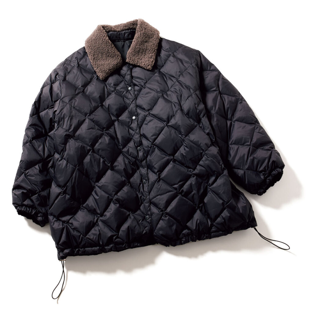 ボア衿×キルトステッチのダウン