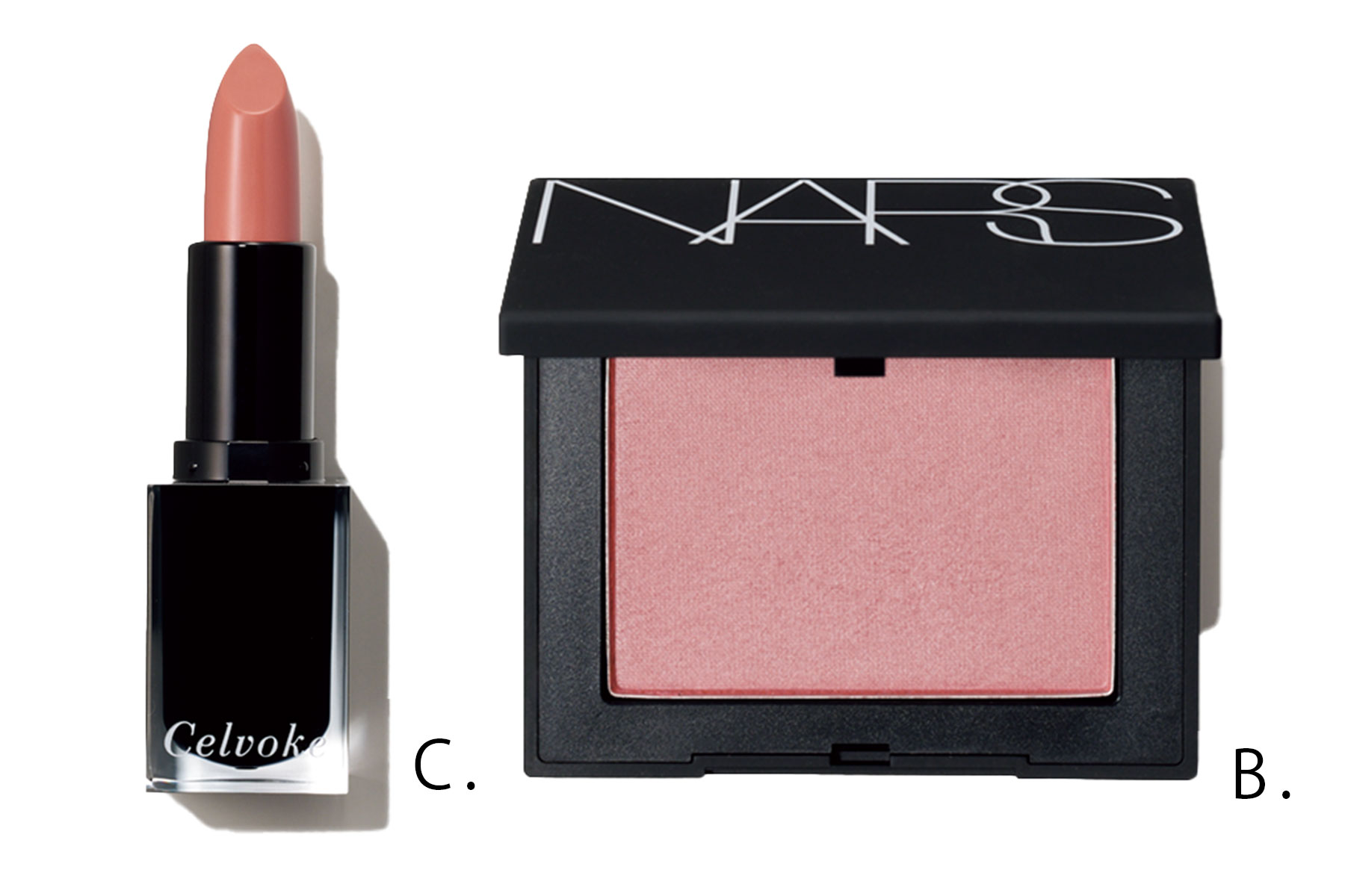 NARS のブラッシュ N 910とセルヴォークのルージュ オー ミューテッドグロウ 09