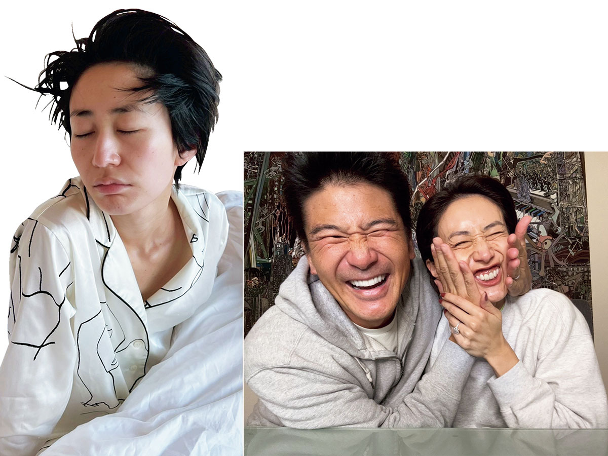 神山まりあさんの寝顔と夫婦の笑顔