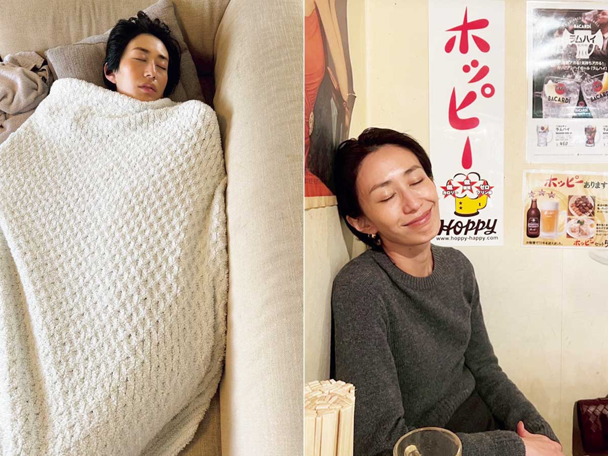 神山まりあさんの寝てる姿と飲んでる姿