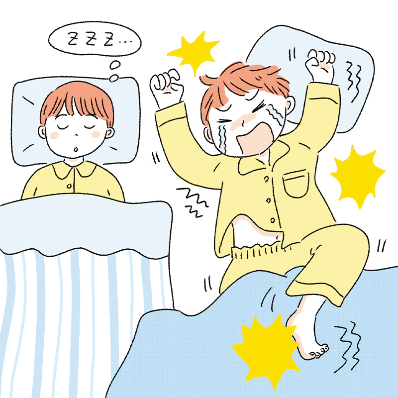 寝ている男の子が泣き叫ぶイラスト
