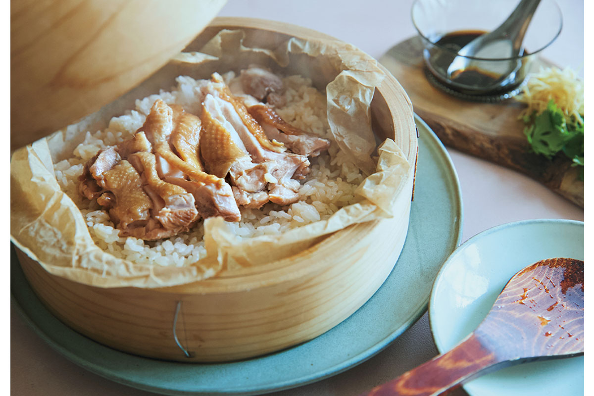 カオマンガイ風黒酢ダレの蒸しご飯