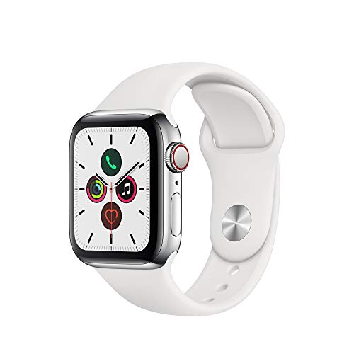 Apple Watch Series 5(GPS + Cellularモデル)- 40mmステンレススチールケースとホワイトスポーツバンド - S...