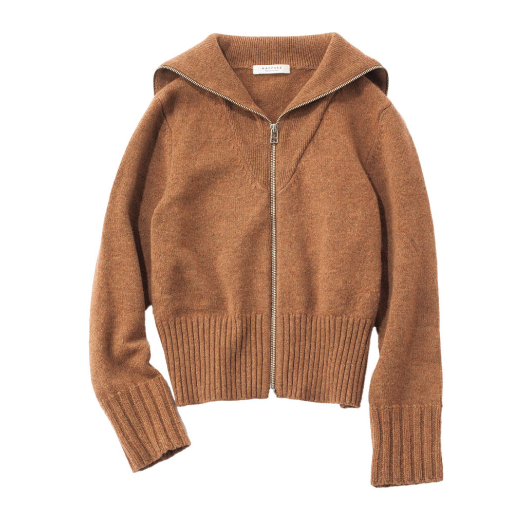 ブラウンのジップニット