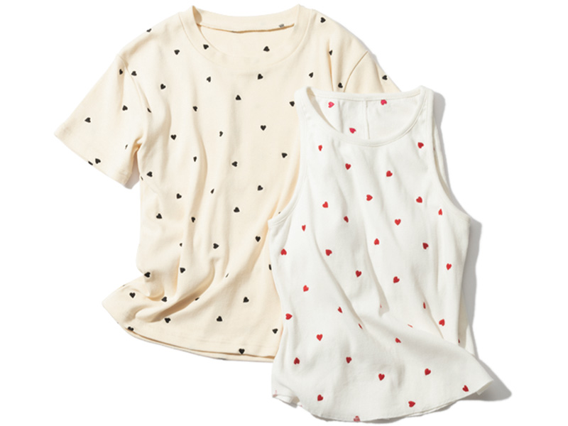 ハート柄のTシャツとタンクトップ