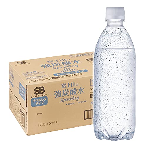 ［Amazon限定ブランド］Smart Basic(スマートベーシック) 炭酸水 ラベルレス 500ｍl ×24本 富士山の強炭酸水
