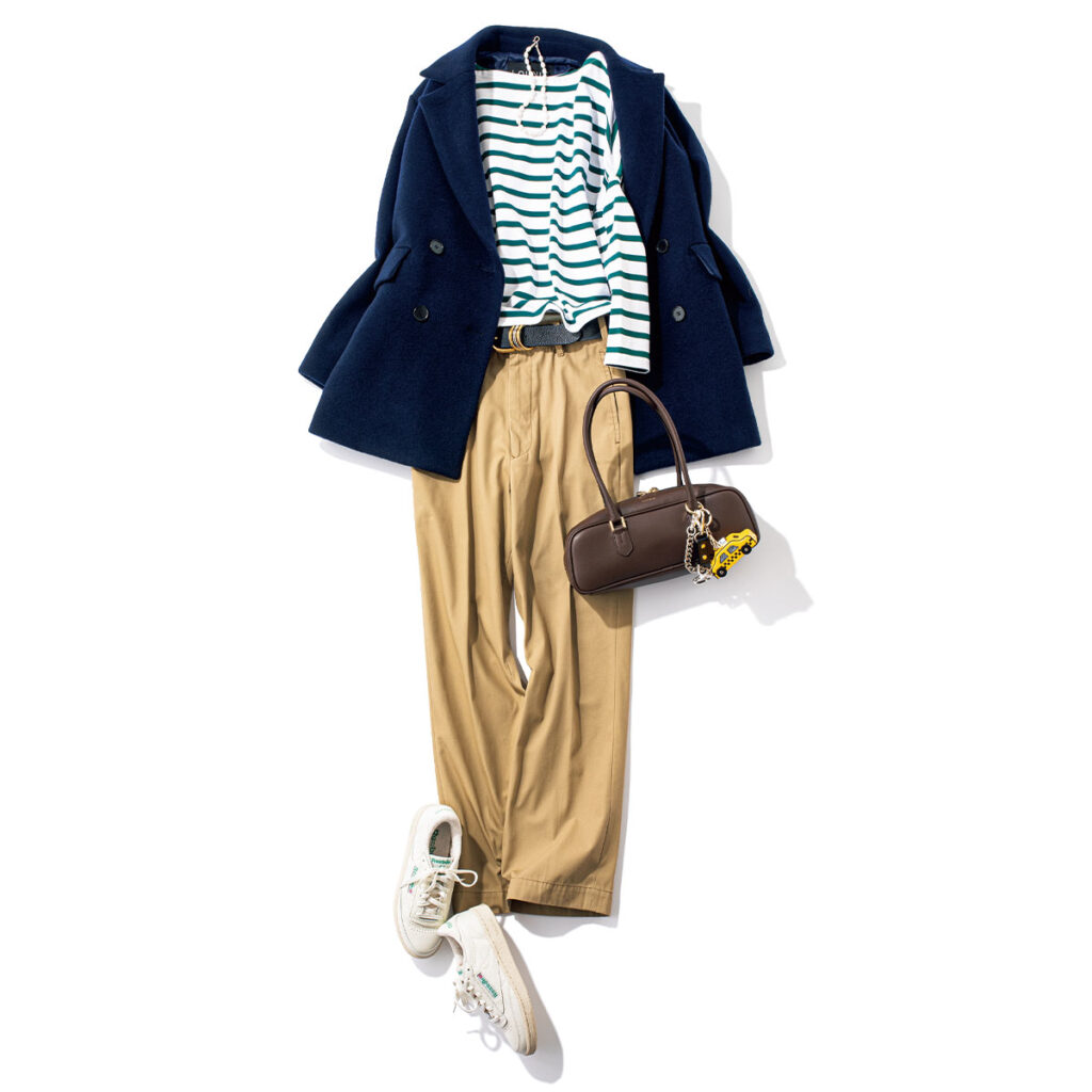 ボーダートップスにジャコットのコーデ