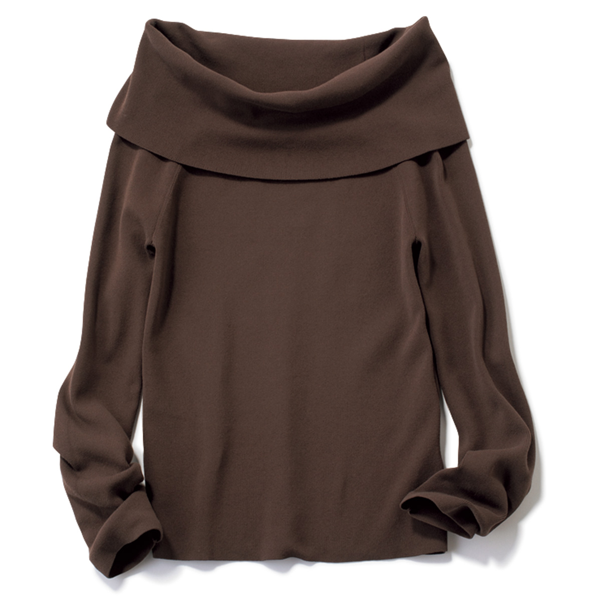 ブラウンのオフショルトップス