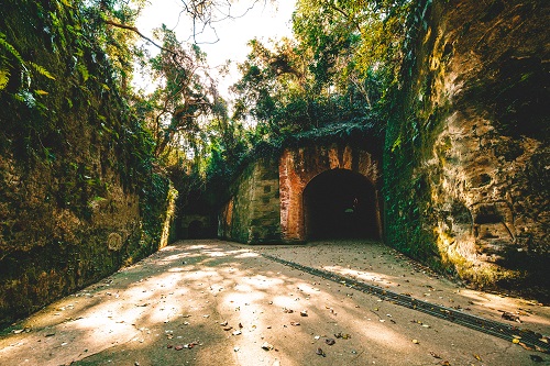 横須賀市にある無人島「猿島」の赤レンガのトンネル