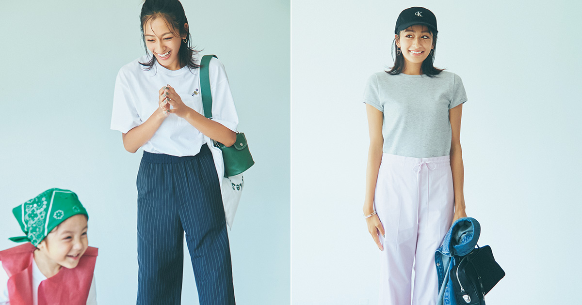 Tシャツとウエストゴムパンツの運動会コーデ