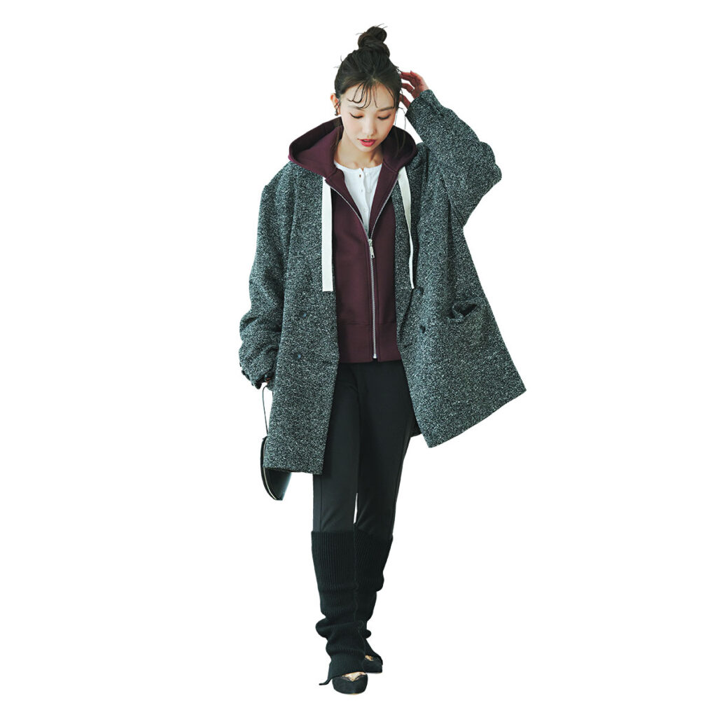 ボンディングパーカとジャコットのコーデ