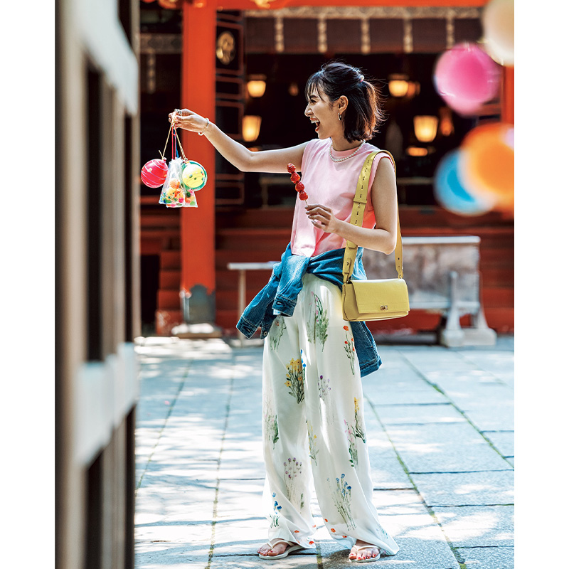 柄パンツの夏祭りコーデ