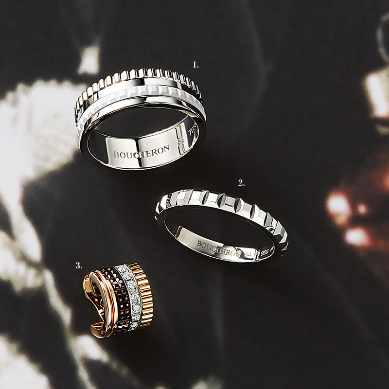 ブシュロンのキャトルダブルホワイトのリングとキャトルクルドパリのリングとキャトルクラシックのシングルイヤリング