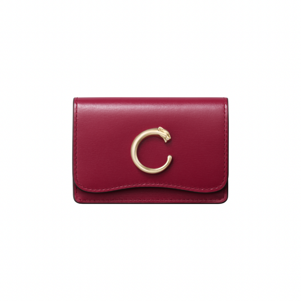 パンテールをモチーフに添えたチェリーレッドのカルティエのビジネスカードホルダー