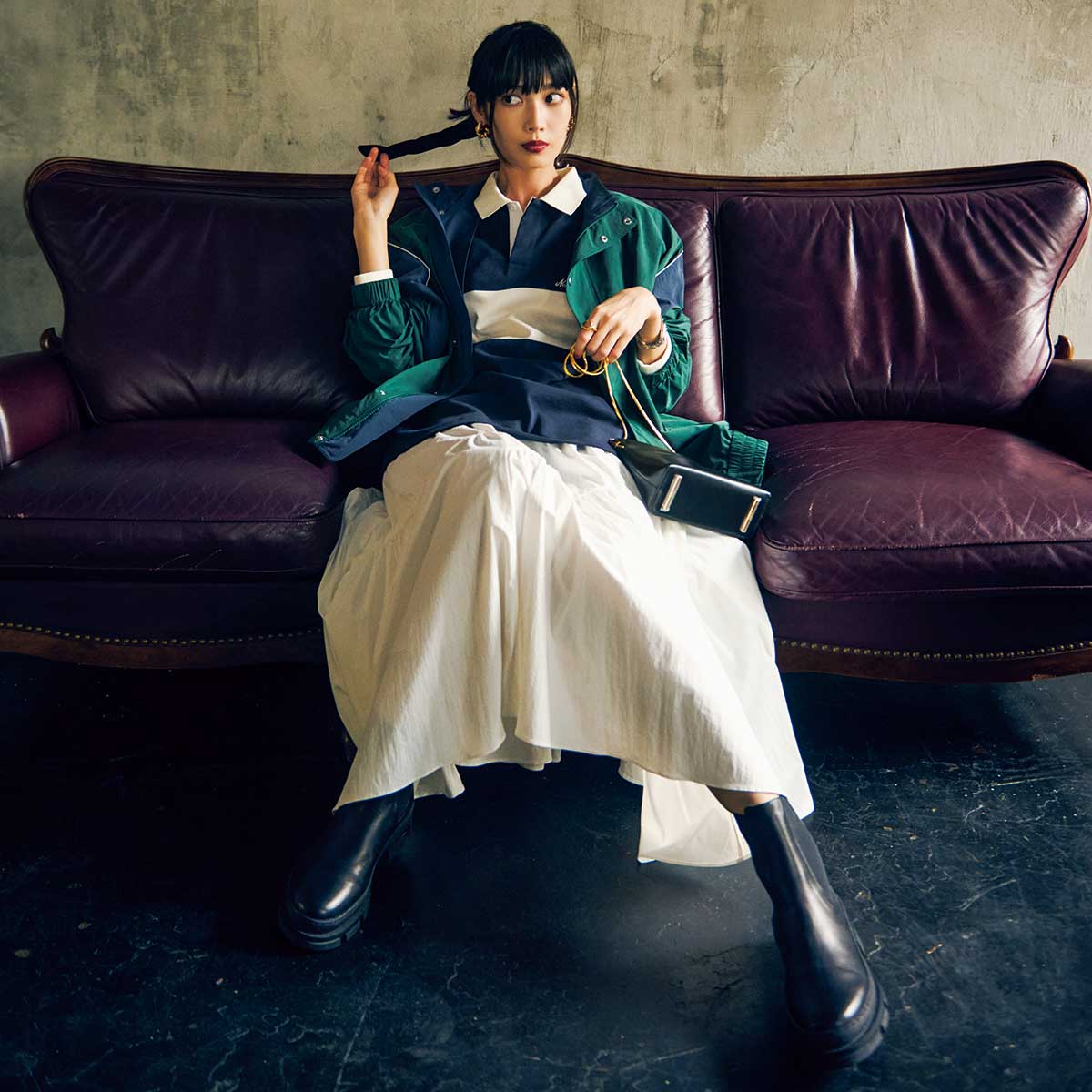 ブルゾン×ロングスカートのゆったりコーデ