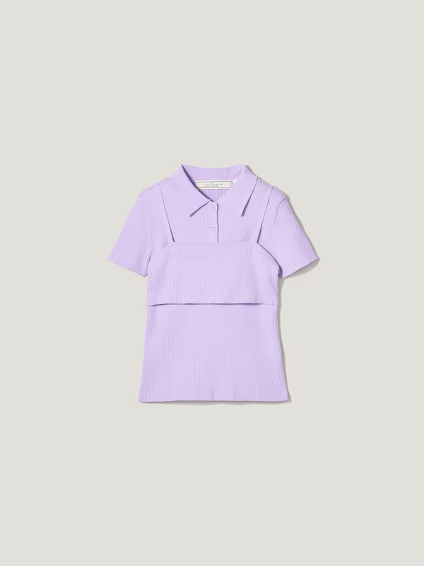 ビスチェ付きのライトパープルのリブニットポロシャツ