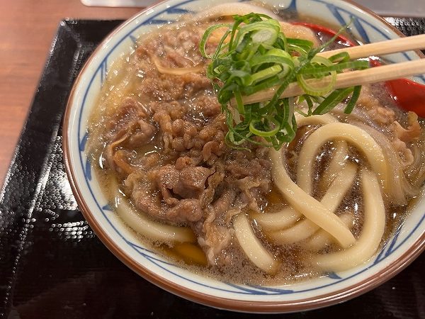 丸亀製麺の「焼きたて肉うどん」に青ねぎをトッピングしても美味しい