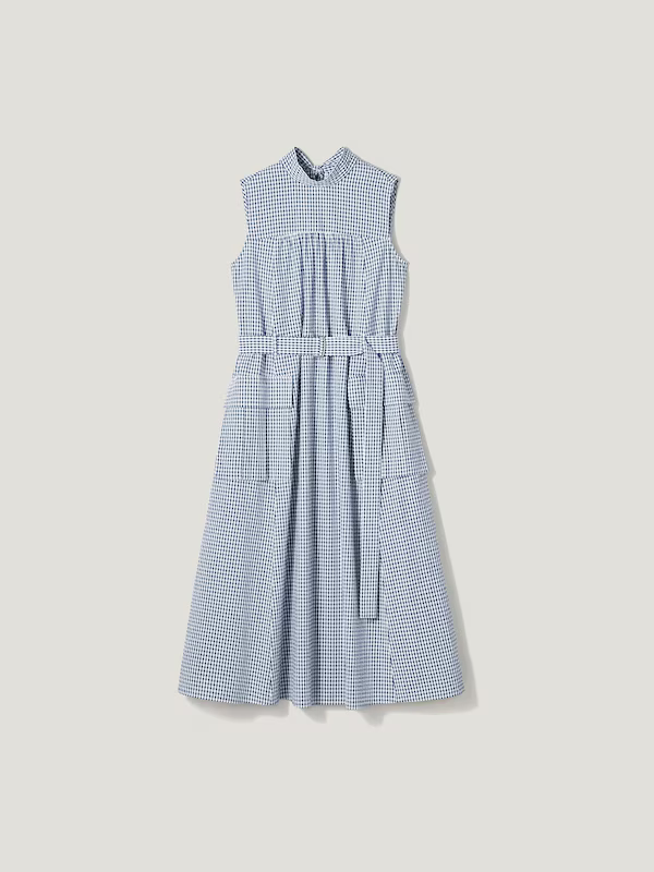 ギンガムチェックのAラインロングワンピース