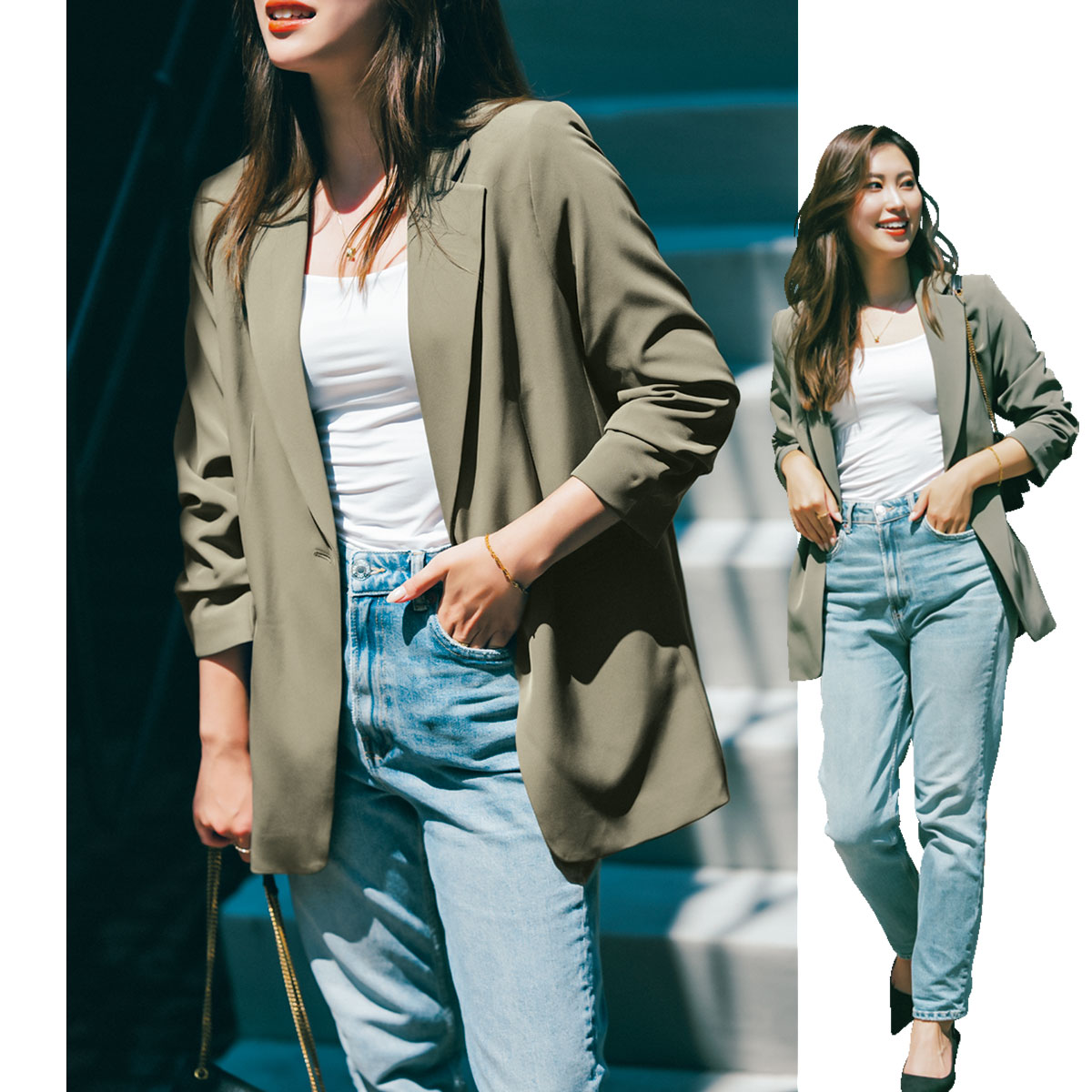 ジャケットとデニムのきちんとカジュアルコーデ