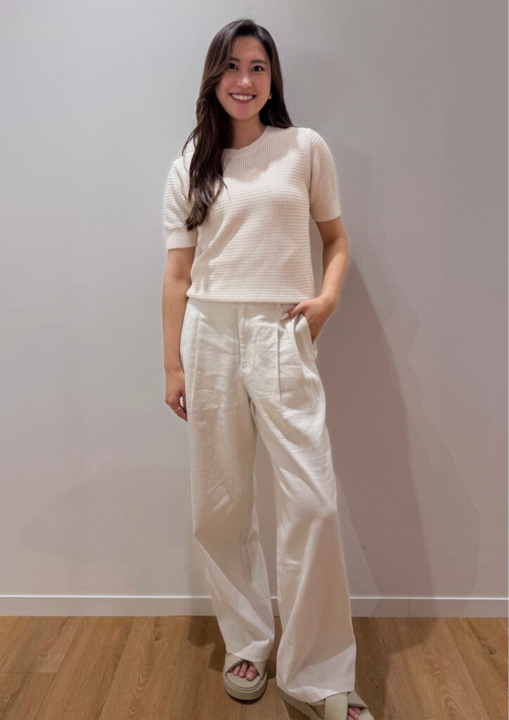 ユニクロユー新作リネンワイドパンツとニットTシャツ