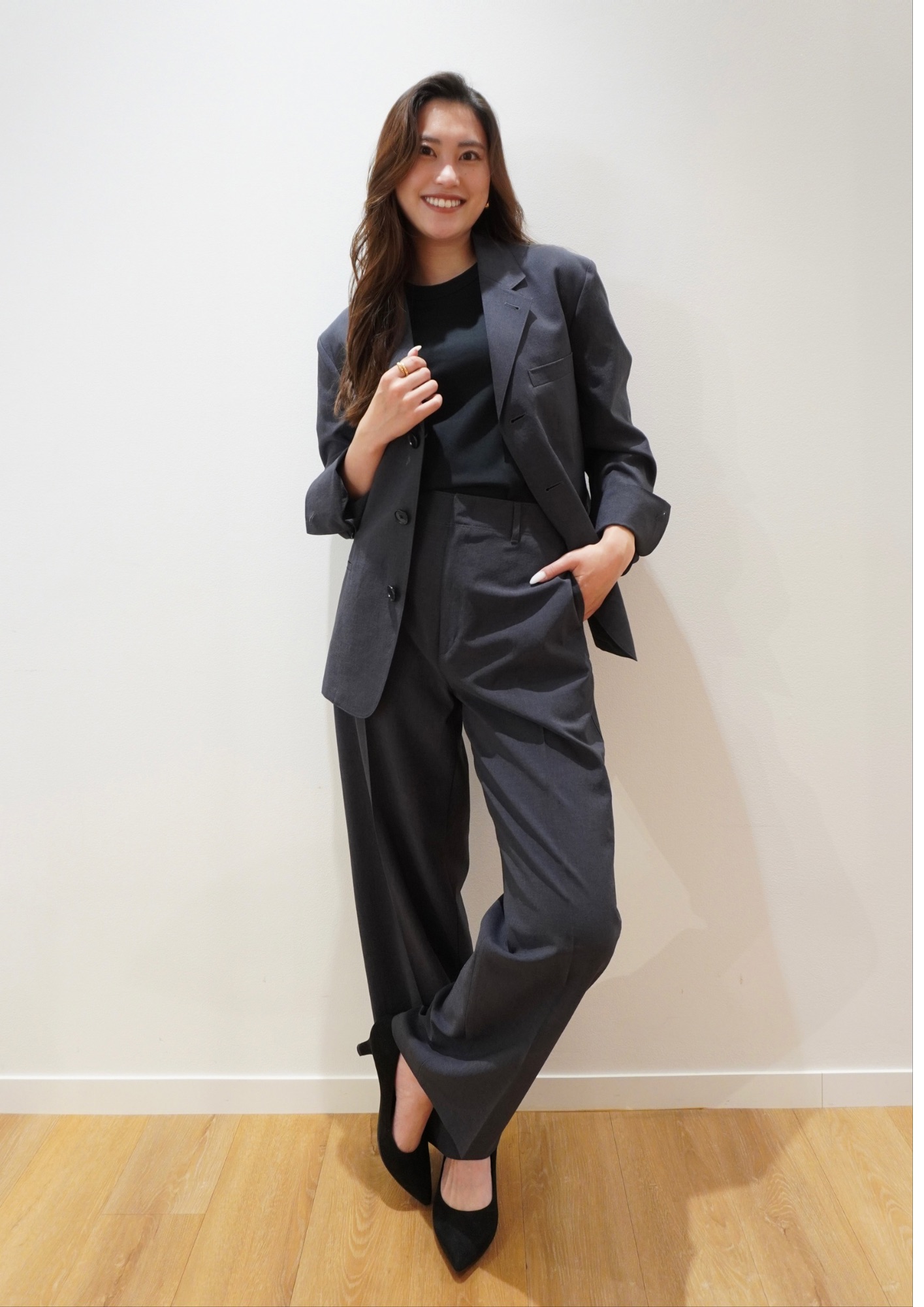 ユニクロユーの新作ジャケットとワイドスラックスのセットアップコーデ